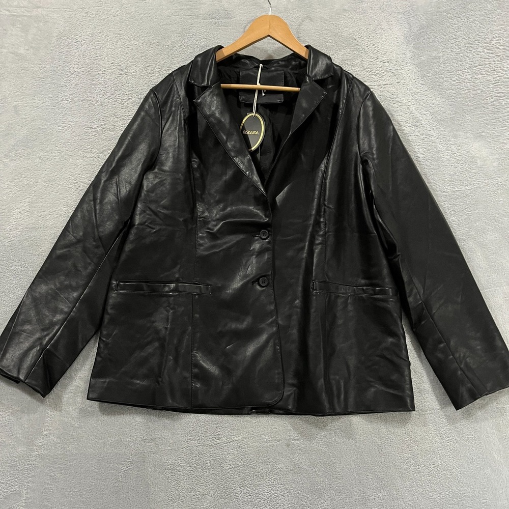 Risissida Faux Leather Jacket Womens Large Button Up Blazer Grunge Goth Western‎